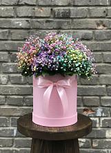 Цветочная композиция из Гипсофила и Розы в шляпной коробке в Петровском Тамбовской области