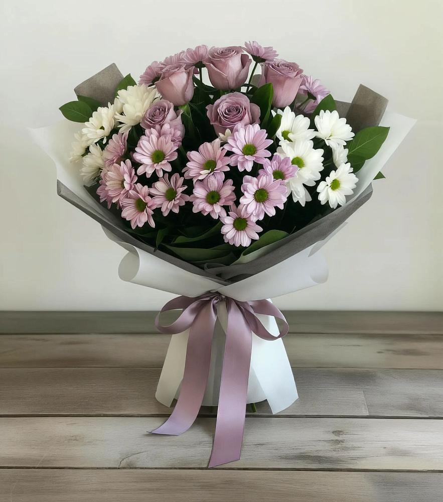 Букет цветов из: Хризантемы и Розы в Петровском Тамбовской области