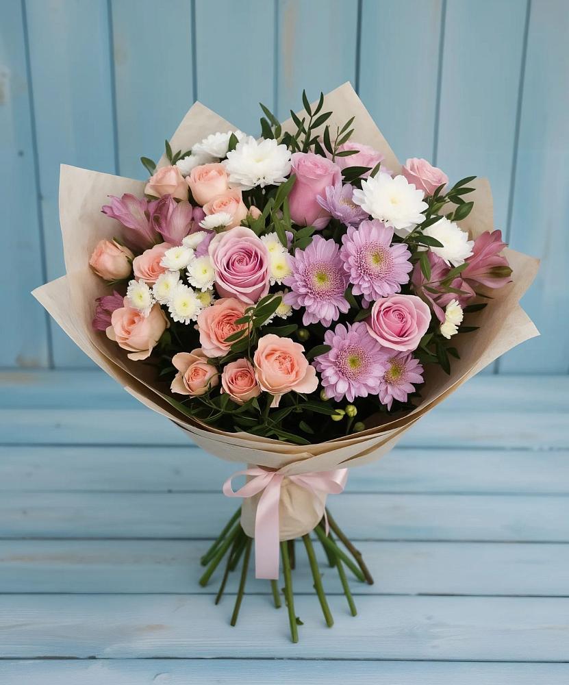Букет цветов из: Хризантемы, Розы и Альстромерии в Петровском Тамбовской области