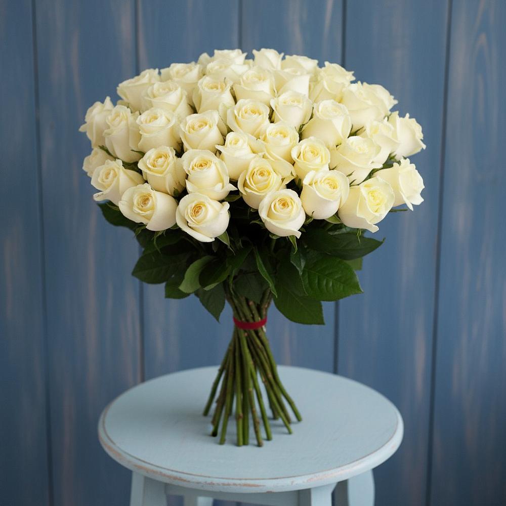 Букет 51 Белая роза Эдлесс Лав в Петровском Тамбовской области
