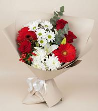 Букет цветов из:  Розы, Хризантемы, Герберы и Лилии в Петровском Тамбовской области