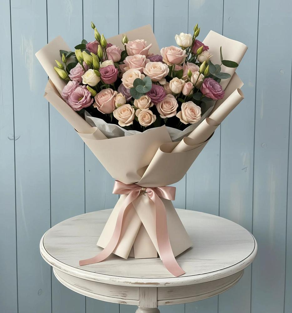 Букет цветов из: Розы и Лизиантусы в Петровском Тамбовской области