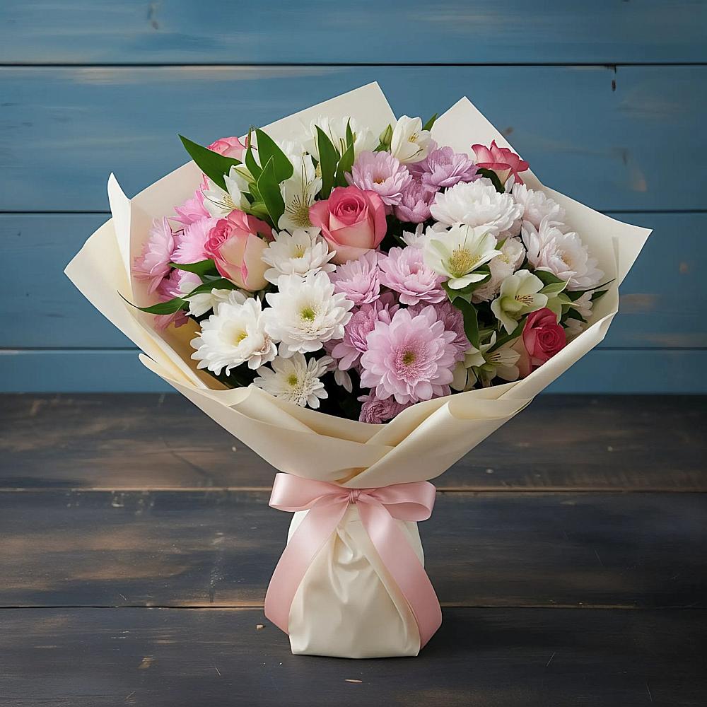 Букет цветов из: Хризантемы, Альстромерии и Розы в Петровском Тамбовской области